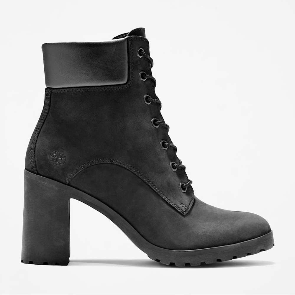 Timberland Women's Allington Lace-Up Heel Boot in Black Nubuck